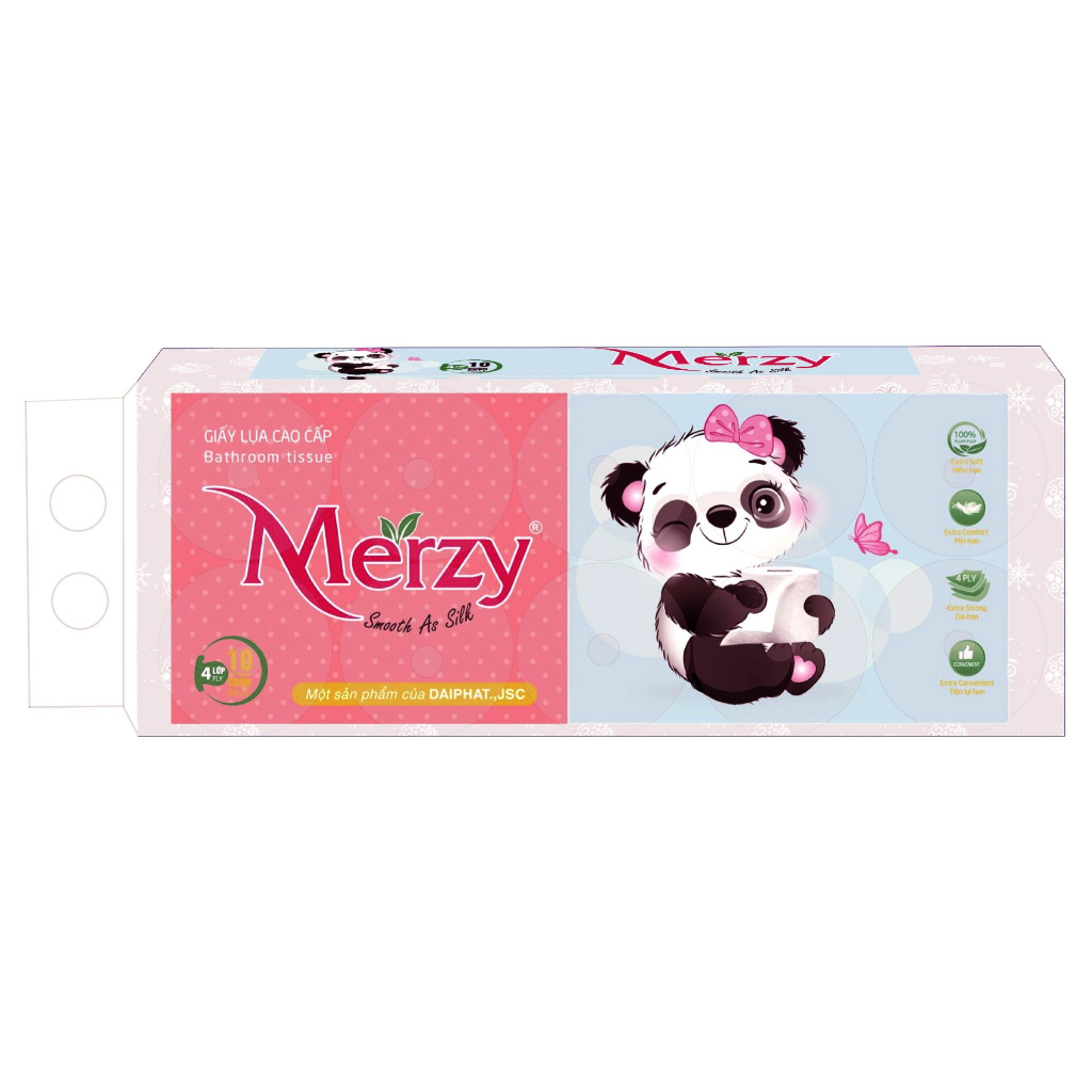 Giấy vệ sinh Merzy 10 cuộn, giấy lụa 4 lớp mềm mại tan nhanh trong nước 1500gram siêu nhiều giấy siêu tiết kiệm
