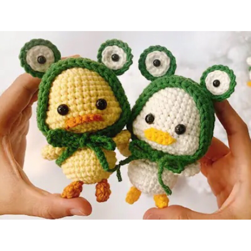 🐤🐸Móc khoá vịt đội mũ ếch siêu đáng yêu, móc khoá len vịt đội mũ ếch