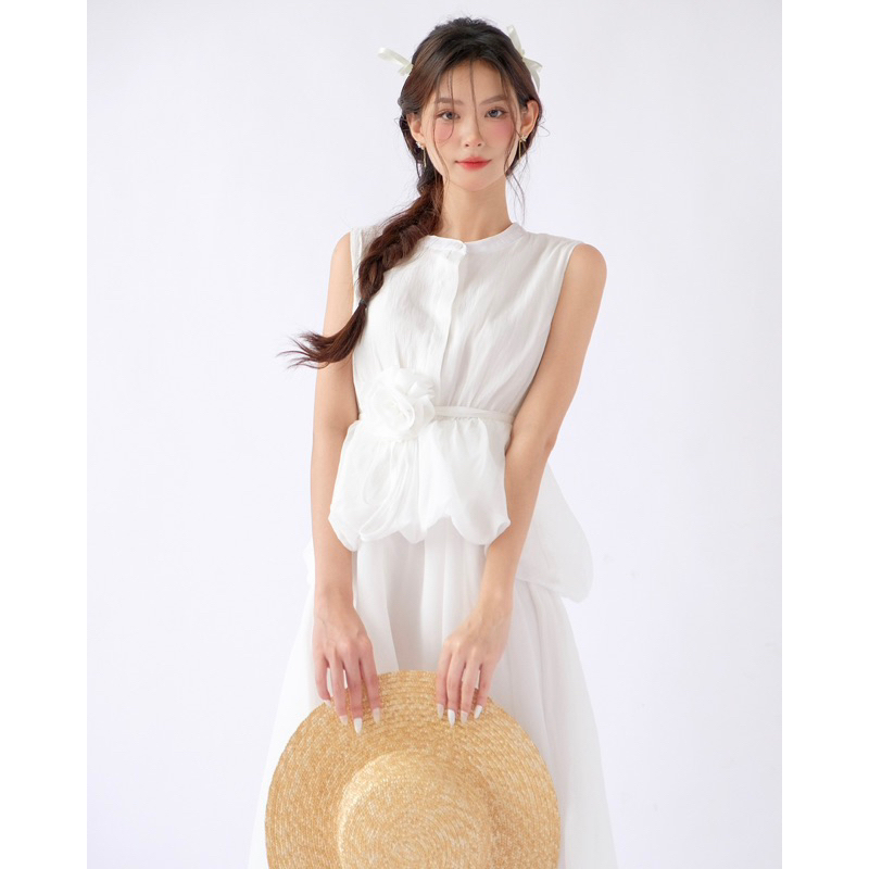 THE19CLUB - Váy đầm peplum che bụng không tay dáng dài vải tơ sống - THI DRESS