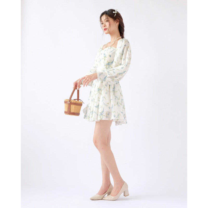 THE19CLUB - Váy đầm xoè cúp ngực cổ vuông hoạ tiết hoa mùa hè - FIORI DRESS