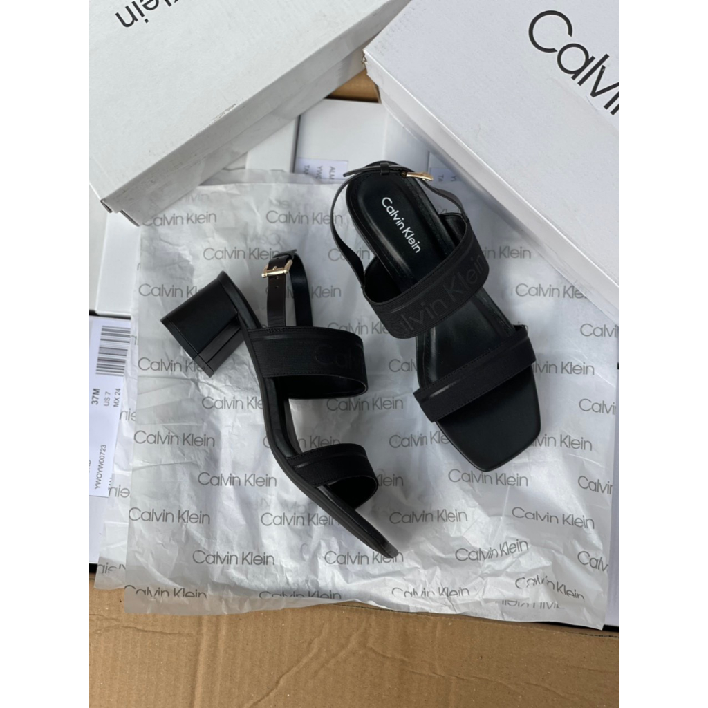 Giày Sandal Nữ Gót Trụ Quai Ngang Thun Ck