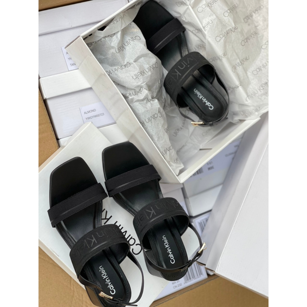 Giày Sandal Nữ Gót Trụ Quai Ngang Thun Ck