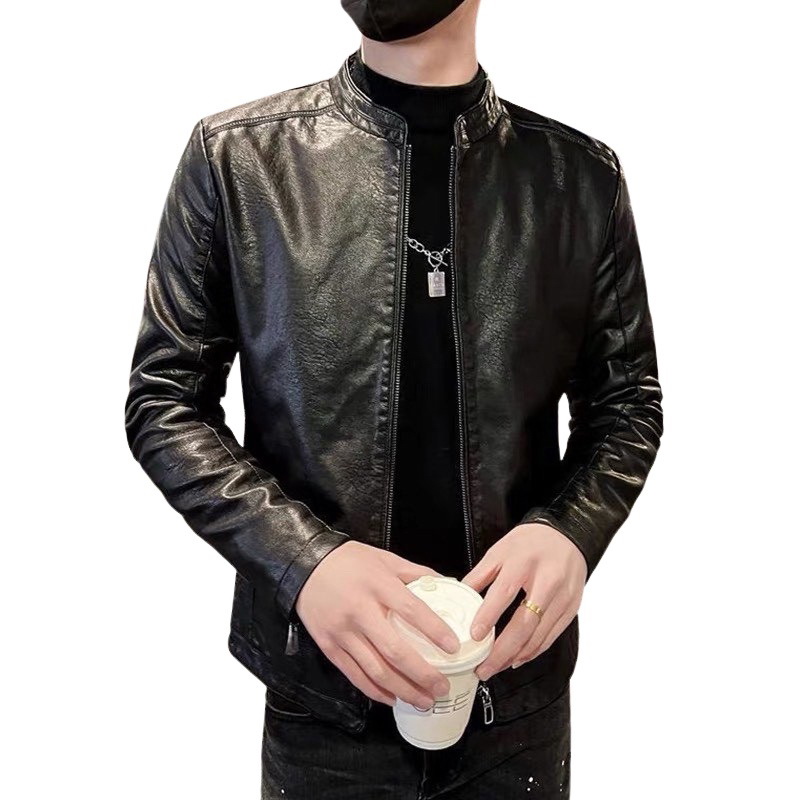 Áo khoác da nam cao cấp cổ trụ lót lông siêu ấm