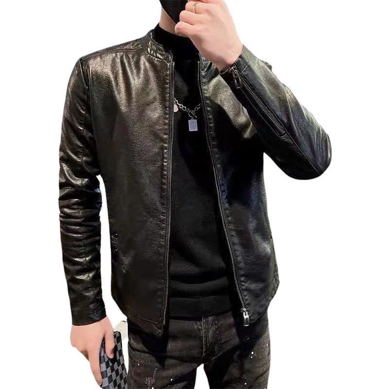 Áo khoác da nam cao cấp cổ trụ lót lông siêu ấm