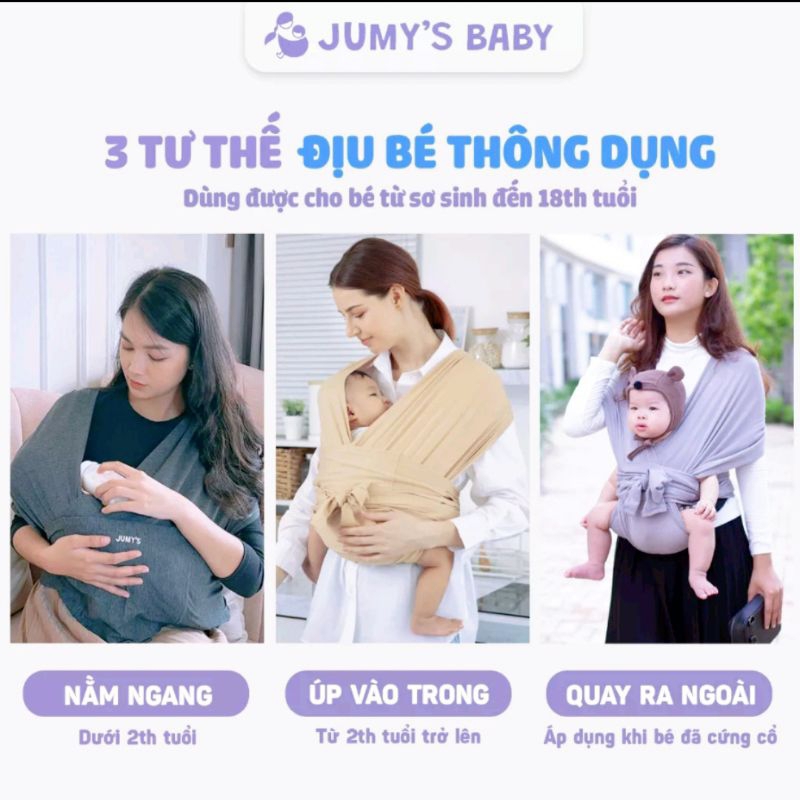 Địu em bé, Địu vải JUMY dạng sling bền chắc vải cotton dùng từ sơ sinh đến 18 tháng