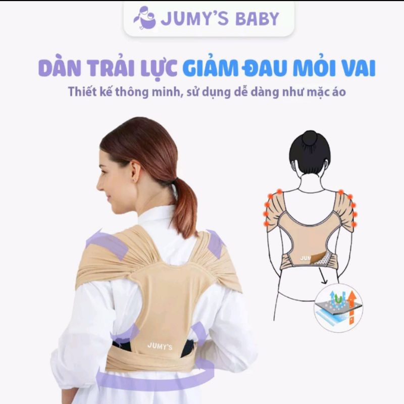 Địu em bé, Địu vải JUMY dạng sling bền chắc vải cotton dùng từ sơ sinh đến 18 tháng
