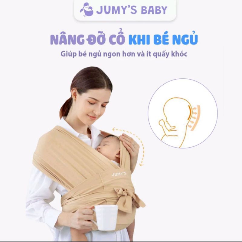 Địu em bé, Địu vải JUMY dạng sling bền chắc vải cotton dùng từ sơ sinh đến 18 tháng