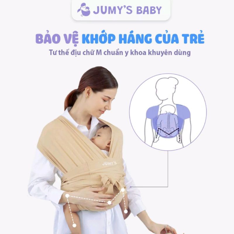 Địu em bé, Địu vải JUMY dạng sling bền chắc vải cotton dùng từ sơ sinh đến 18 tháng
