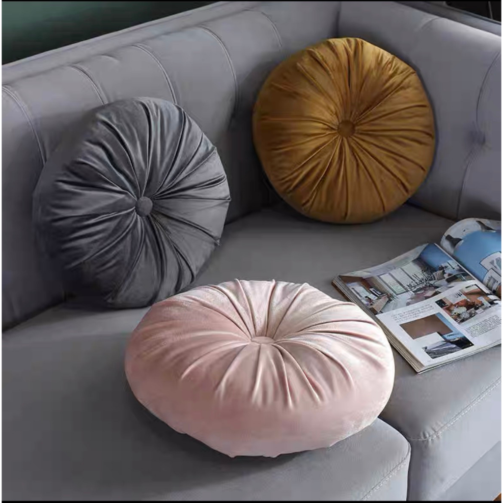 Gối tựa lưng sofa -đệm ngồi bệt hình tròn bánh xe kiểu mới vải nỉ nhung cao cấp mịn mướt