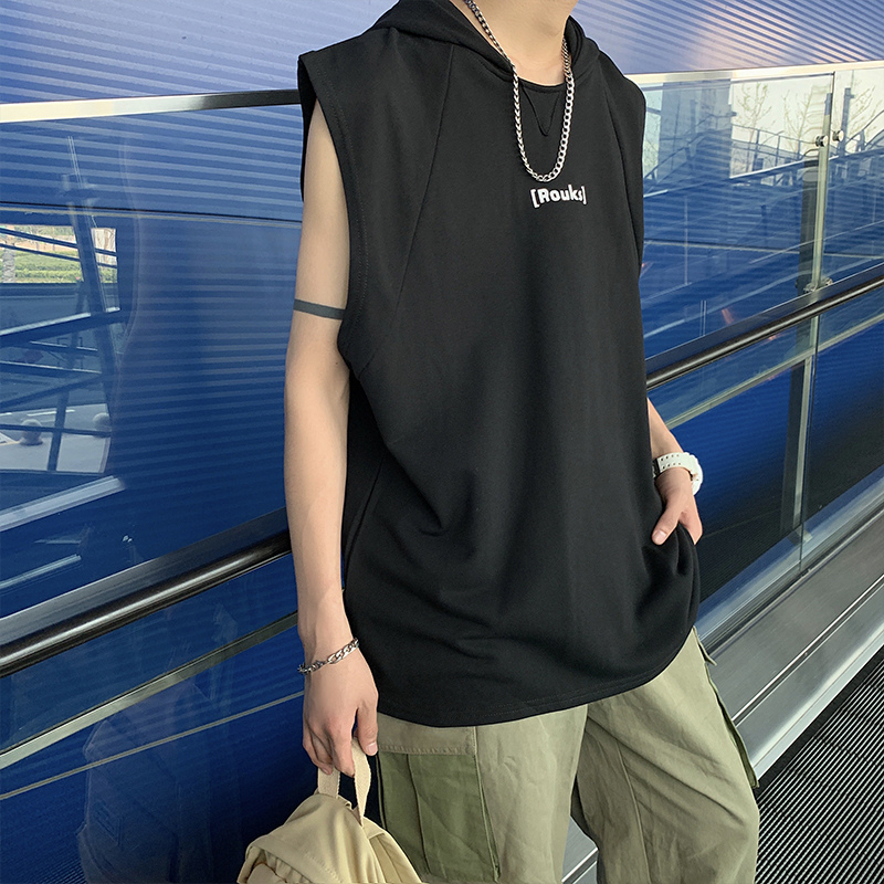 Áo tanktop nam dáng rộng có mũ chất mỏng mát áo thun nam 3 lỗ có nón phong cách đường phố 061201