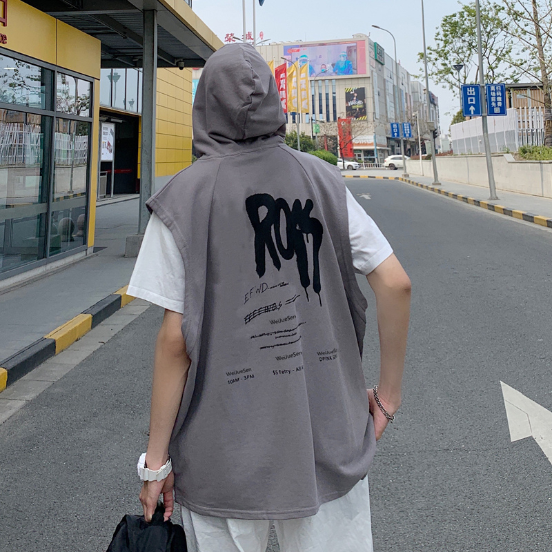 Áo tanktop nam dáng rộng có mũ chất mỏng mát áo thun nam 3 lỗ có nón phong cách đường phố 061201