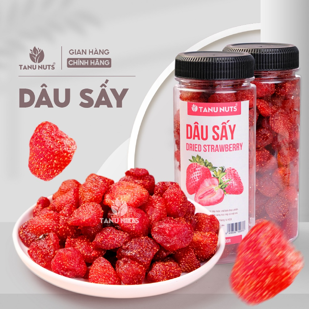 Dâu tây sấy dẻo TANU NUTS hũ 400g, trái cây sấy không đường tốt cho người ăn kiêng, giảm cân.