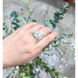 Nhẫn hoa mẫu đơn 3d bạc nguyên chất 99
