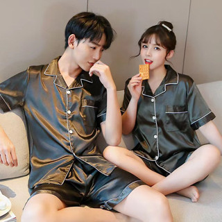 Đồ Bộ Pijama Lụa Nam Nữ Mặc Nhà Tay Ngắn Quần Cộc Mùa Hè Cao Cấp Bộ Đồ Ngủ Nam Nữ Lụa Siêu Xinh f523