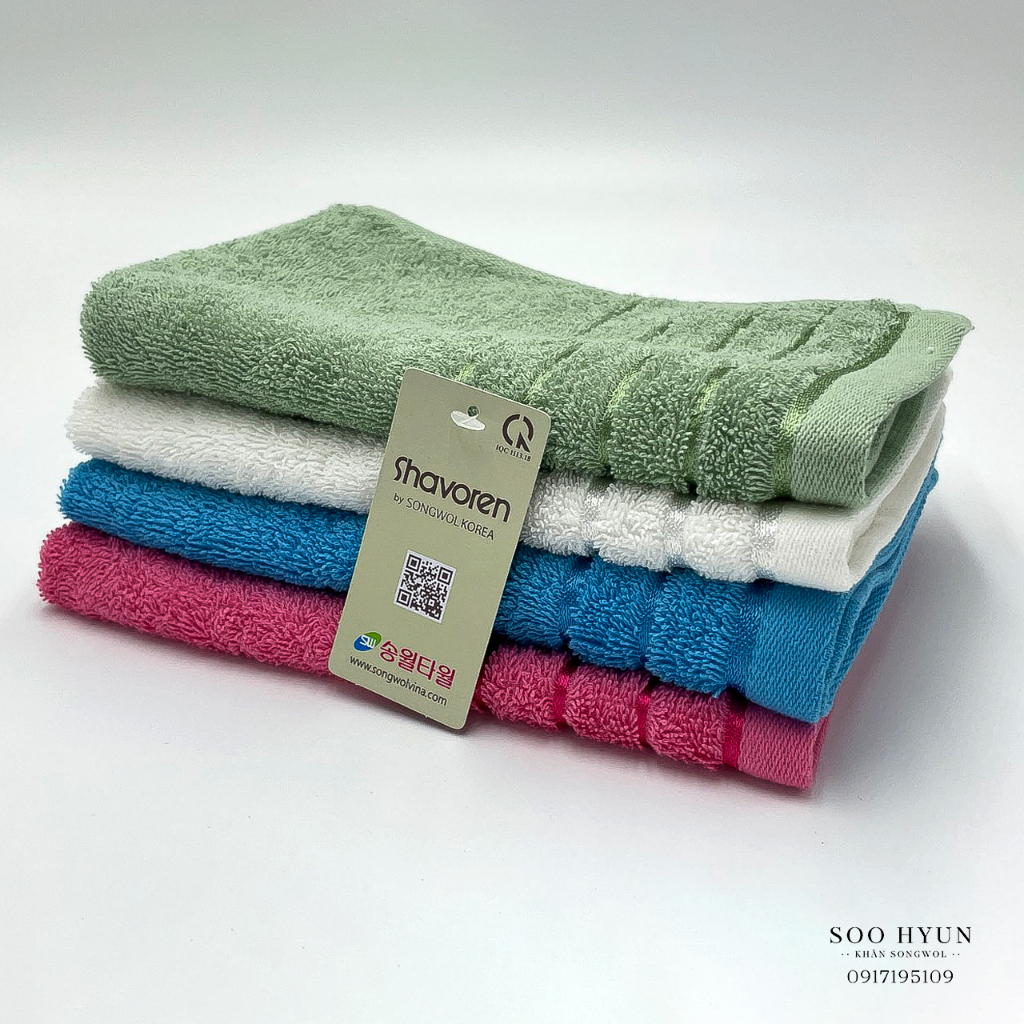 Khăn mặt màu đẹp Songwol Hàn Quốc SH Line Border 28x42cm, Khăn cotton lau tay thấm hút tốt, mềm và dày