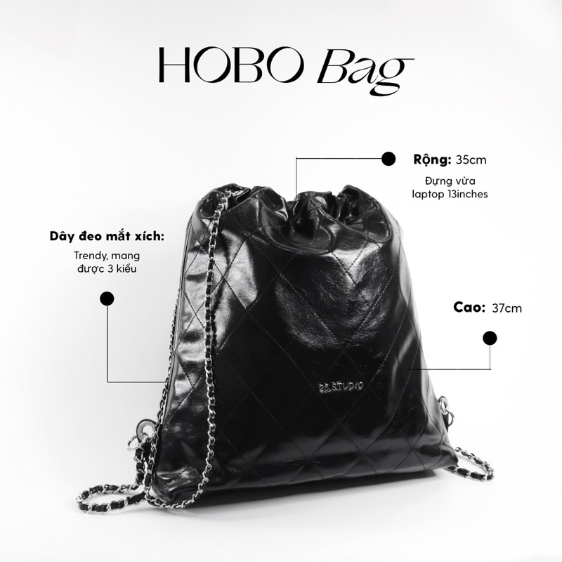 25 STUDIO Túi xách ba lô rút đeo vai nữ phối dây xích kim loại Hobo Bag