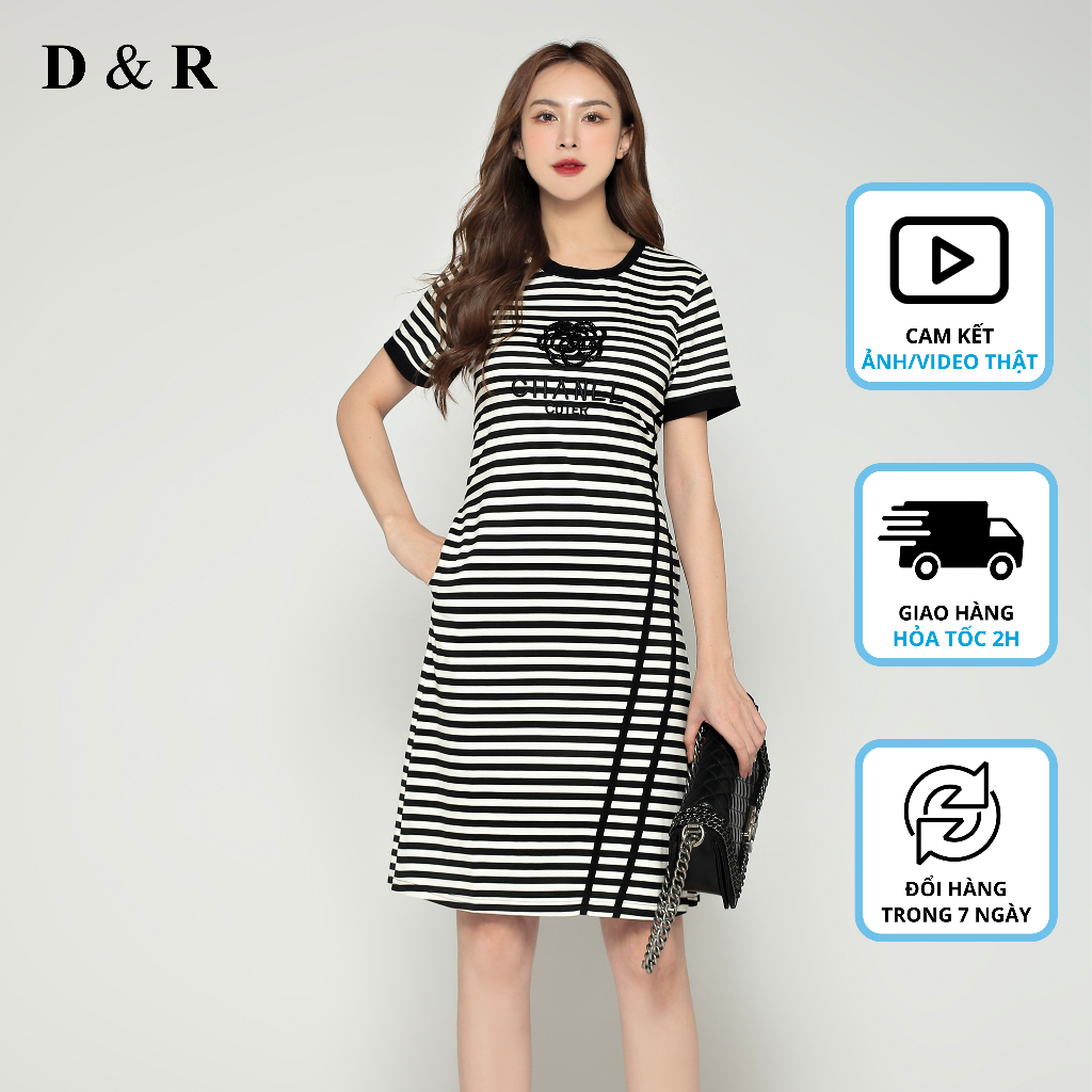 Đầm thun suông bigsize họa tiết hoa chàm thêu CN cutter Quảng Châu cao cấp D&R Fashion D345
