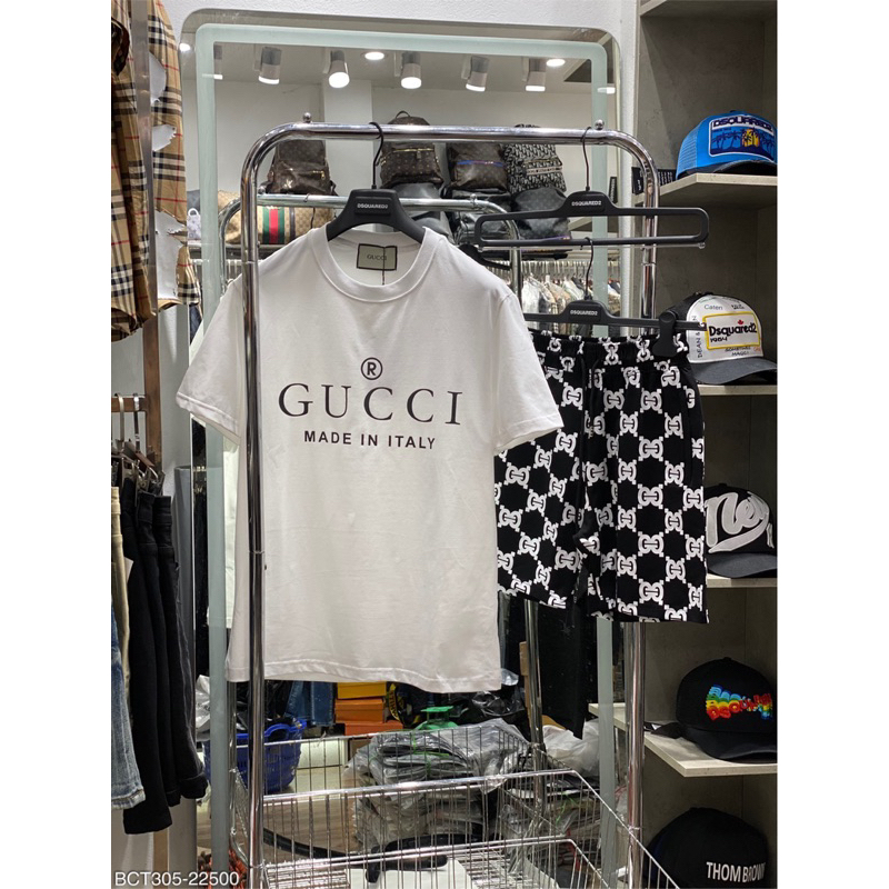 Bộ cộc tay G.C hot 2023 ,logo hoạ tiết chữ thêu trước ngực ,quần caro chất chơi