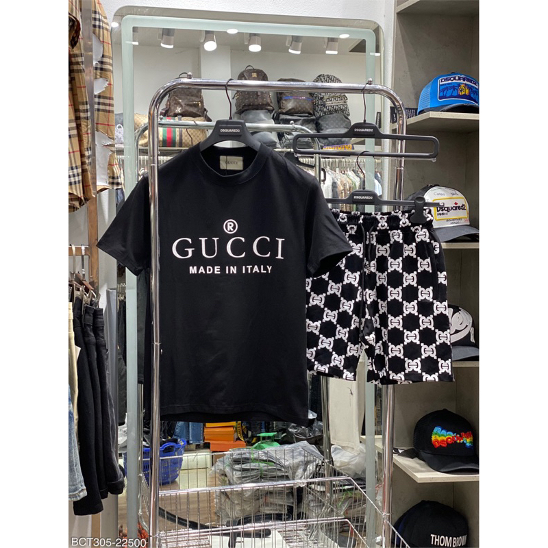 Bộ cộc tay G.C hot 2023 ,logo hoạ tiết chữ thêu trước ngực ,quần caro chất chơi