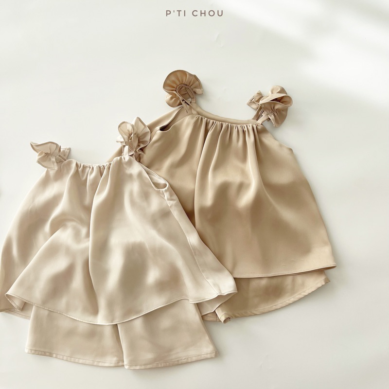 Lani set Bộ lụa 2 dây nhún bèo bé gái và mẹ thiết kế P'ti chou