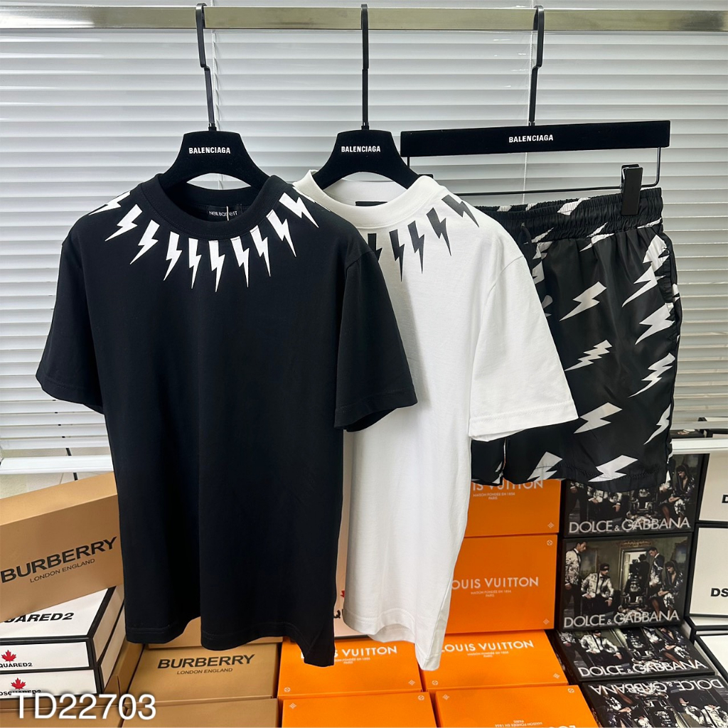 Bộ Hè Nam Nữ Mix Logo Tia Sét Cực Đỉnh - Bộ Hè Chất Cotton Cao Cấp
