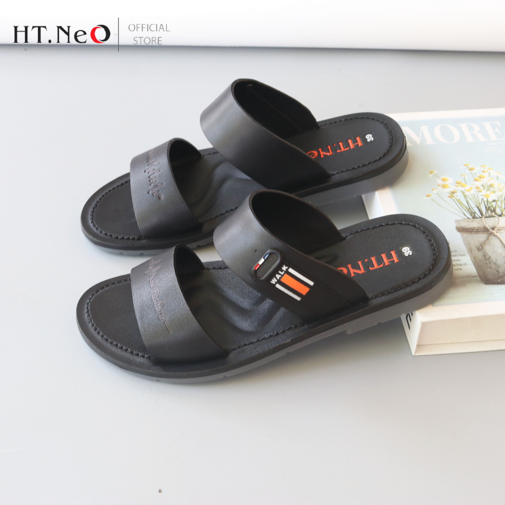 Dép Nam - Dép Da Nam Quai Ngang HT.NEO Da Bò Thật, Được Khâu May Chắc Chắc ,Thiết Kế Basic ,Trẻ Trung , Lịch Sự SD35