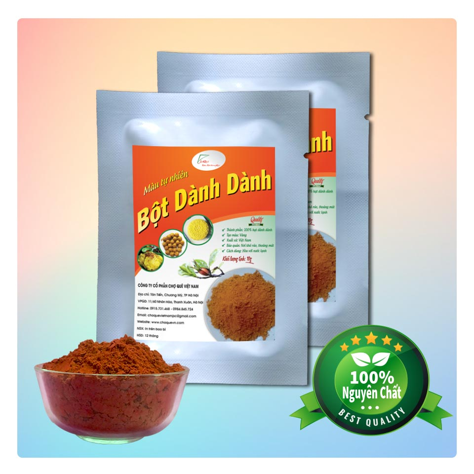 Bột quả dành dành màu vàng 10g nguyên chất 100% từ quả dành dành nguyên liệu dùng tạo màu vàng thực phẩm, xôi