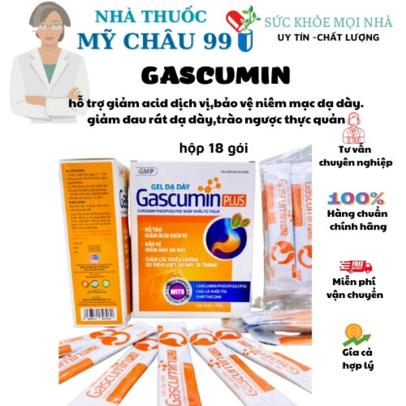 Gel dạ dày Gascumin - Hỗ trợ giảm acid dịch vị loét dạ dày tá tràng dùng được cho người tiểu đường - Hộp 18 gói