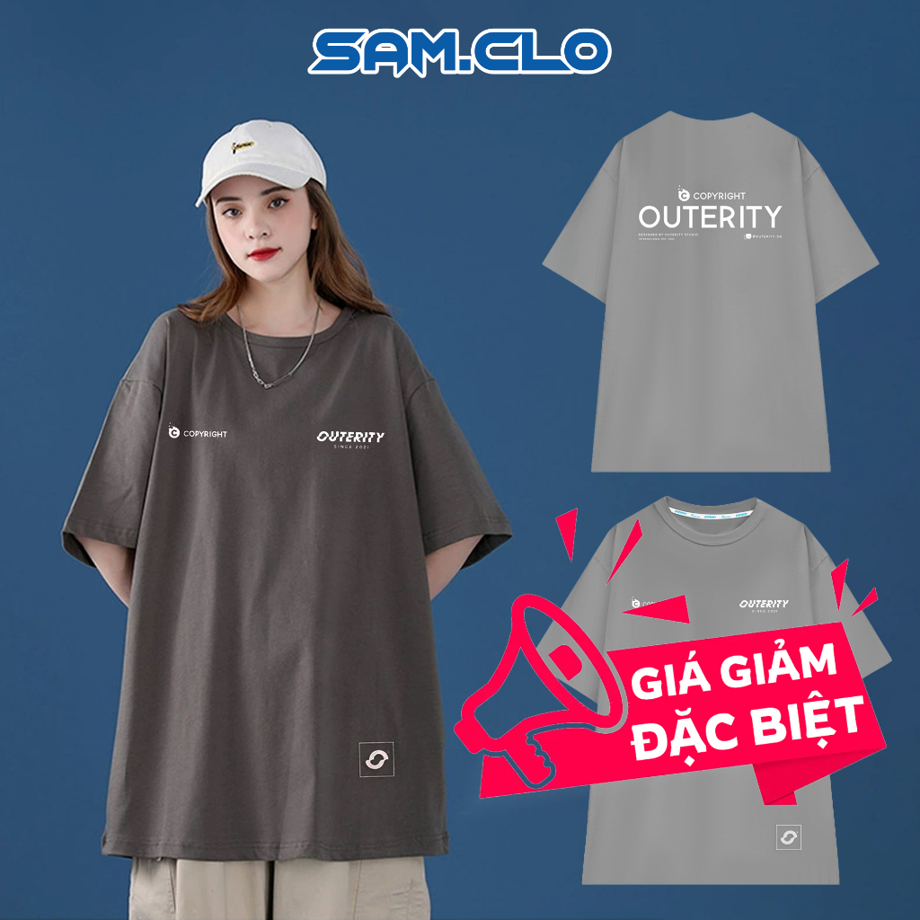 Áo Phông Nữ Tay Lỡ Sam Clo Phông Form Rộng Dáng Unisex - Áo Lớp, Nhóm, Couple In Chữ Outerity Copyright