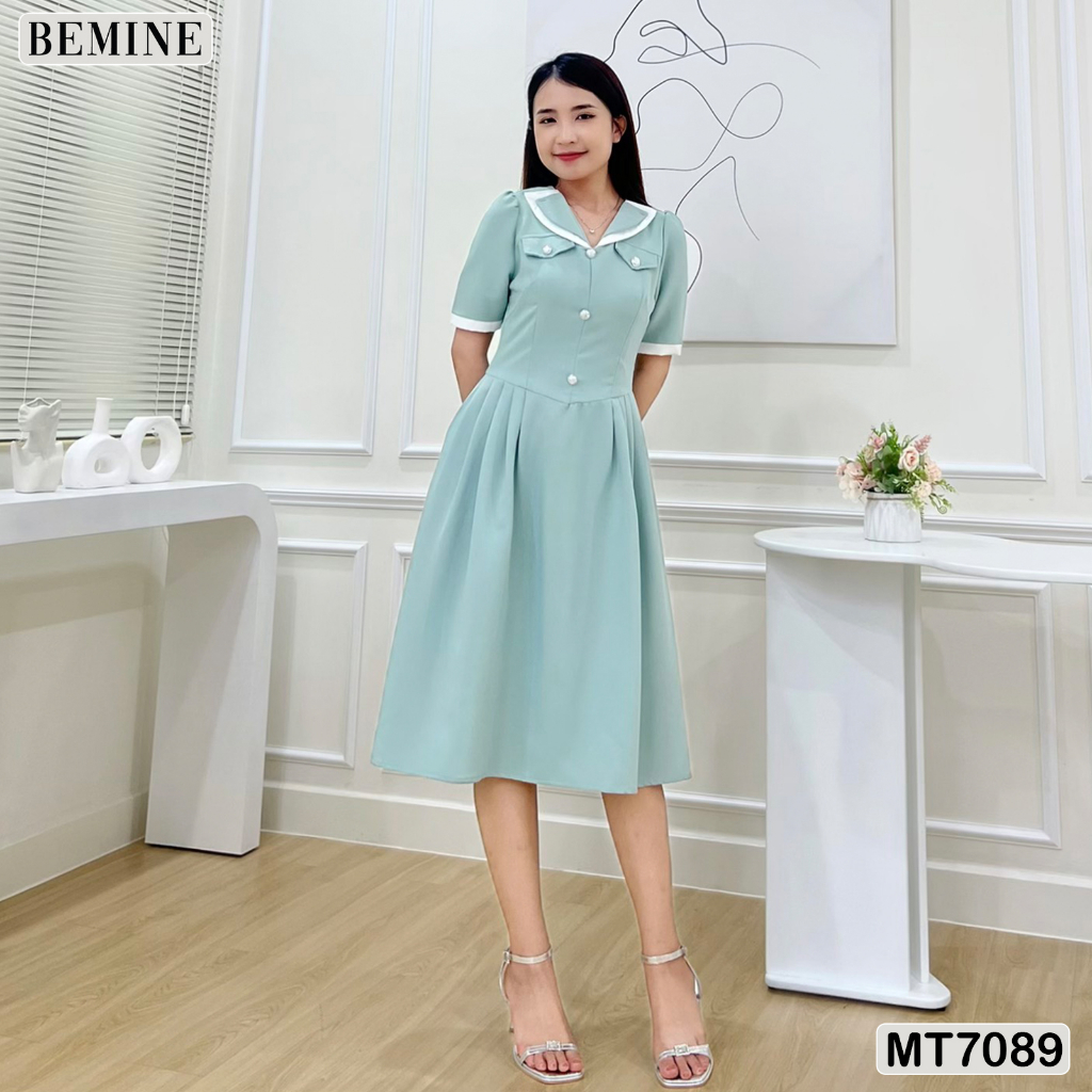 Đầm thiết kế giả cổ vest tay ống đứng BEMINE MT7089