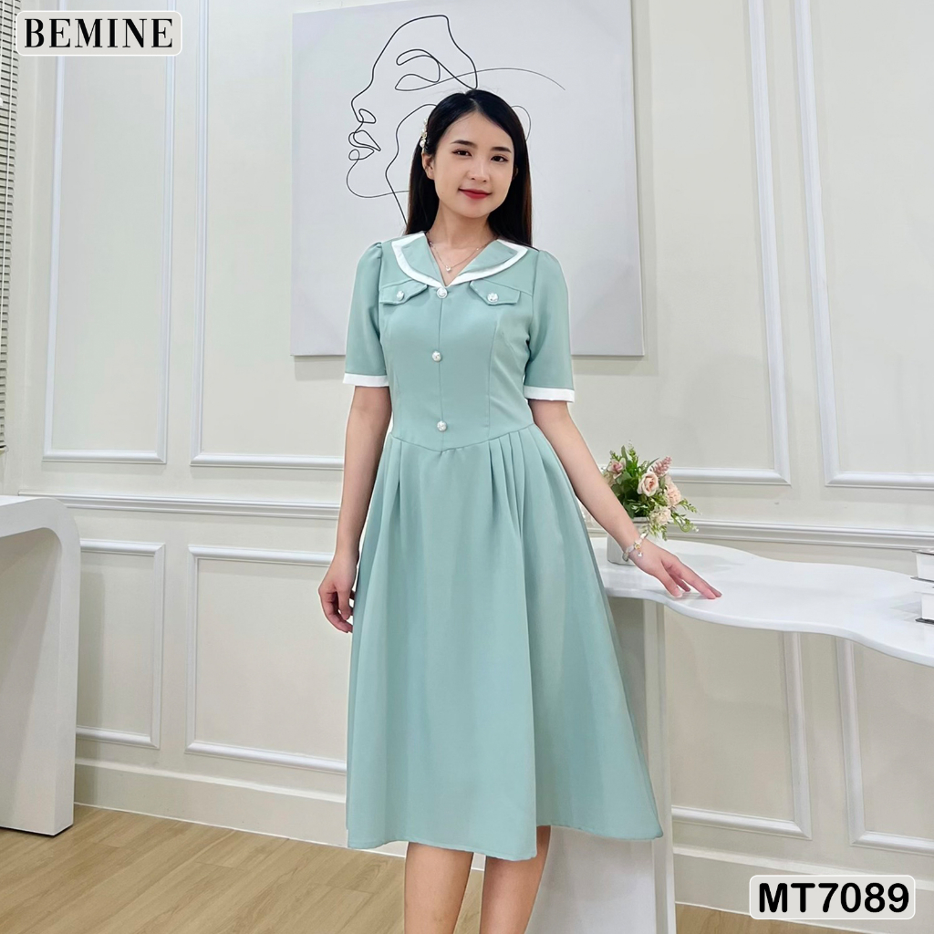 Đầm thiết kế giả cổ vest tay ống đứng BEMINE MT7089