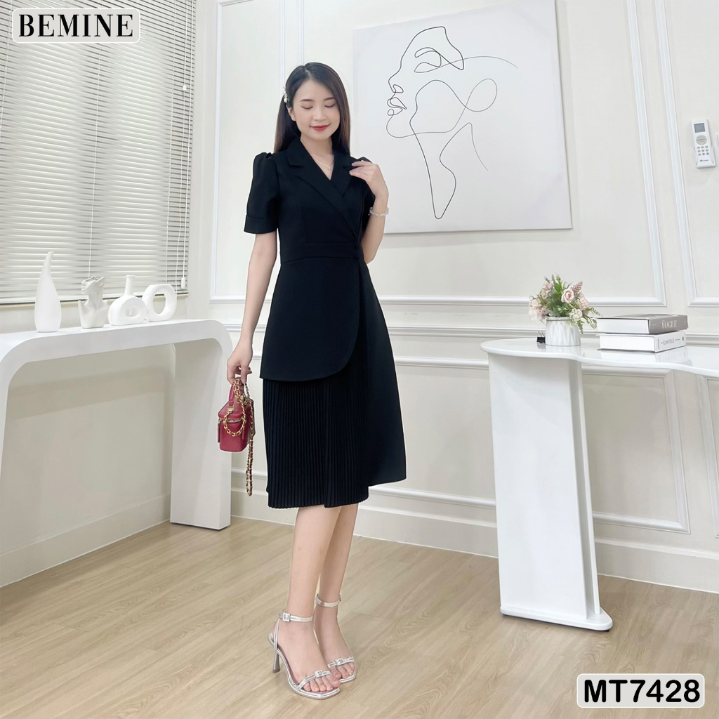 Đầm công sở cổ giả vest tùng xếp ly BEMINE MT7428