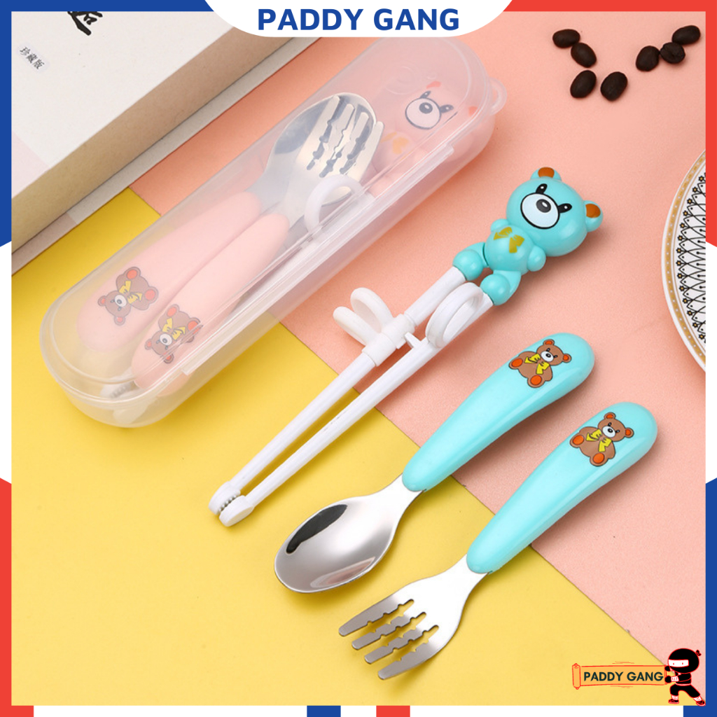 Bộ Thìa Dĩa Đũa Tập Ăn An Toàn Cho Bé Bằng Inox 304, Đũa Ăn Dặm Xỏ Ngón Tập Gắp Cho Trẻ Em, Thìa Tập Xúc Hình Con Mèo