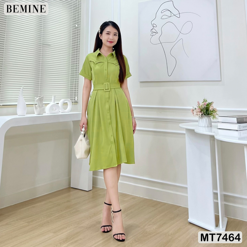 Đầm công sở cổ sơ mi ngắn tay BEMINE MT7464