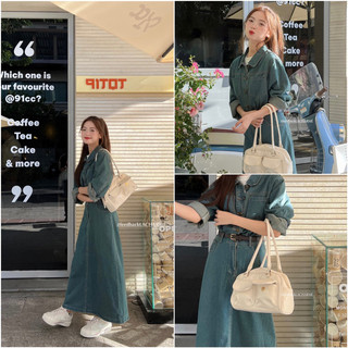 𝗟𝗔 𝗖𝗛𝗔𝗥𝗠𝗘́ |Váy denim dài sơ mi kèm belt 3436 WGWE