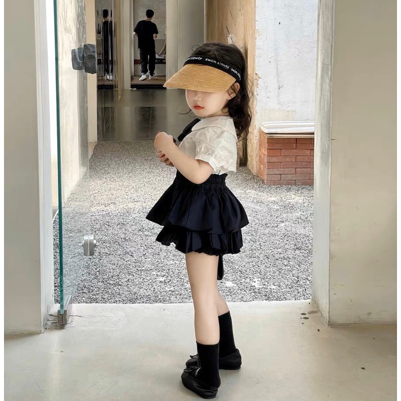 Set sơ mi tay bồng chân váy tầng cho bé gái 10-35kg