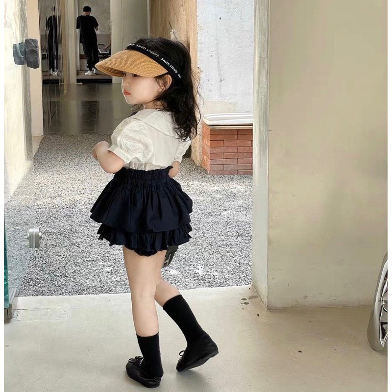 Set sơ mi tay bồng chân váy tầng cho bé gái 10-35kg