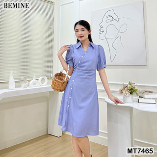 Đầm công sở đính nút ngắn tay BEMINE MT7465