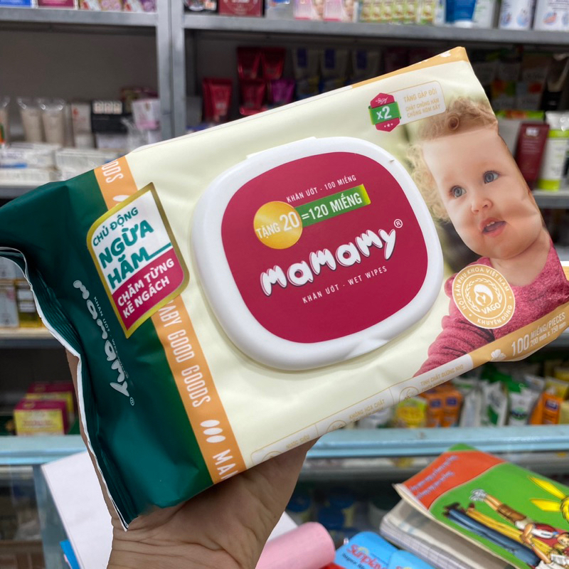 Khăn Giấy Ướt Không Mùi Kháng Khuẩn An Toàn Cho Bé Mamamy 80 tờ, 120 tờ- Xanh