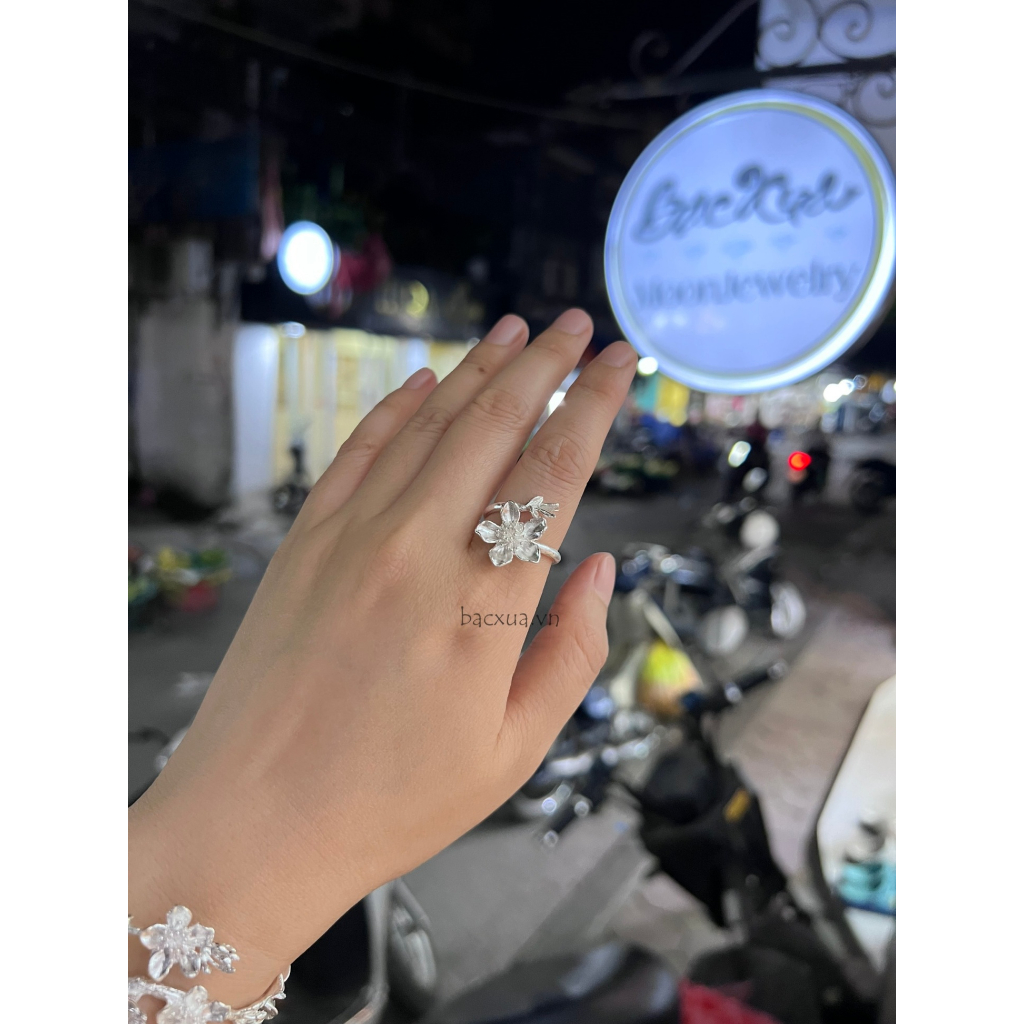 NHẪN HOA MAI 3D BẠC NGUYÊN CHẤT 990
