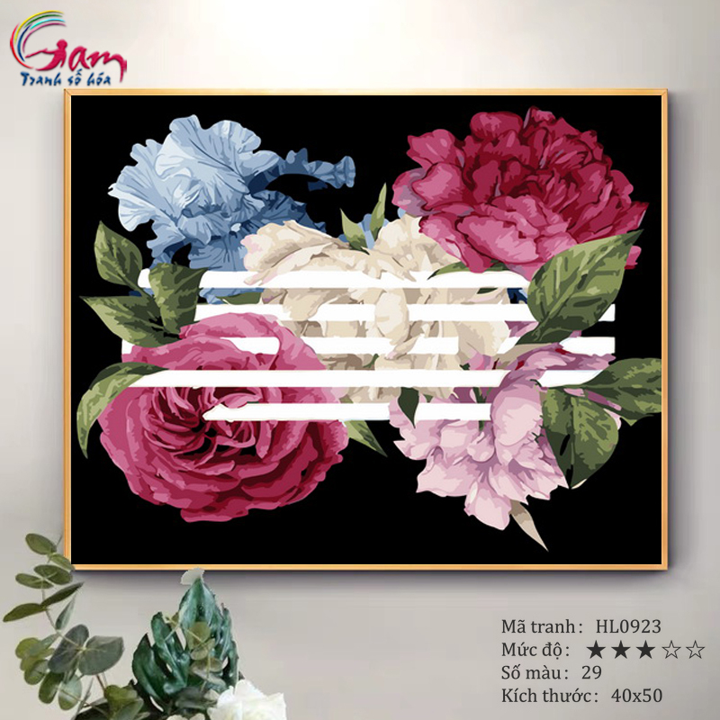Tranh sơn dầu số hóa tự tô màu theo số GAM - Mã HL0923 Hoa