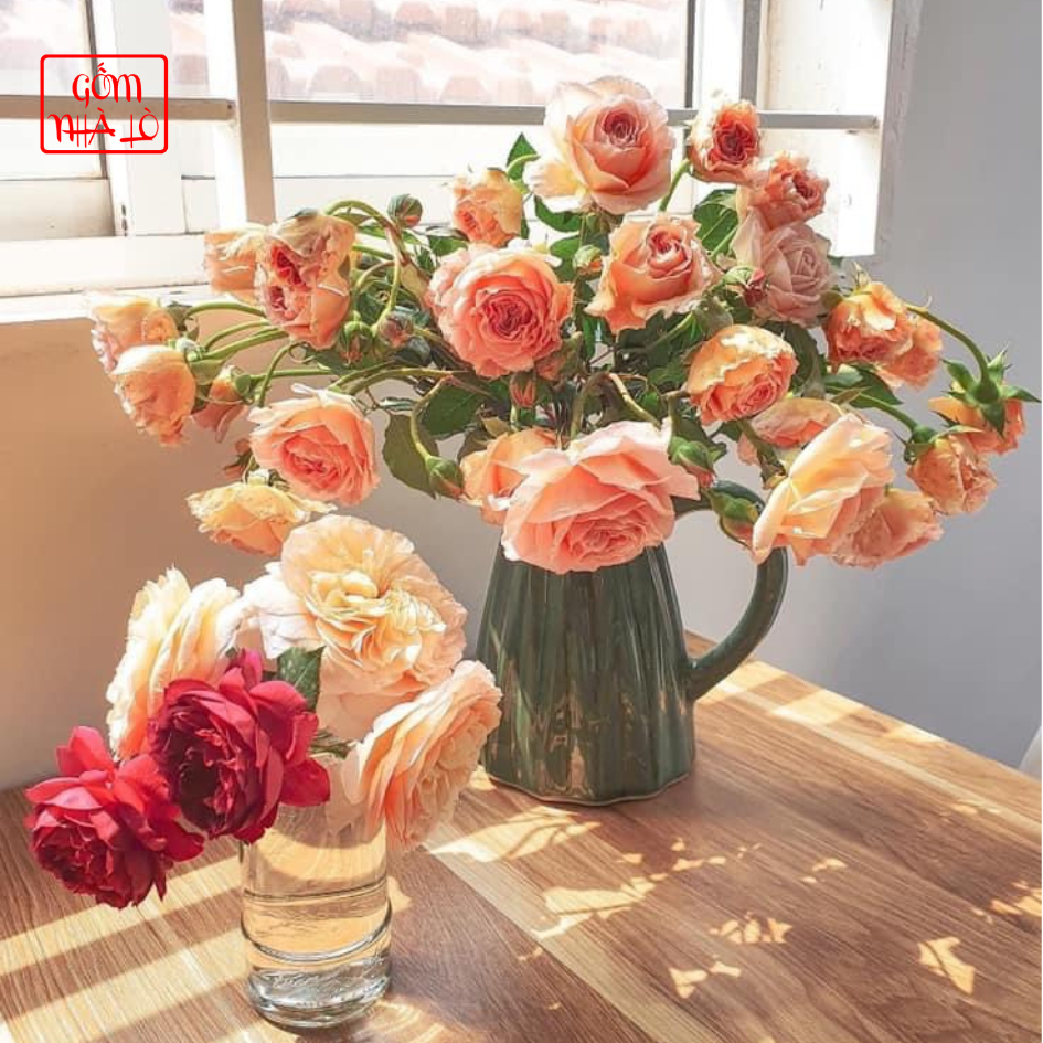 Bình Hoa Decor Dáng Bình Sữa Bình Hoa Gốm Sứ Bát Tràng Màu Xanh Lá Cây Cao 20cm Lọ Hoa Decor Gốm Nhà Lò