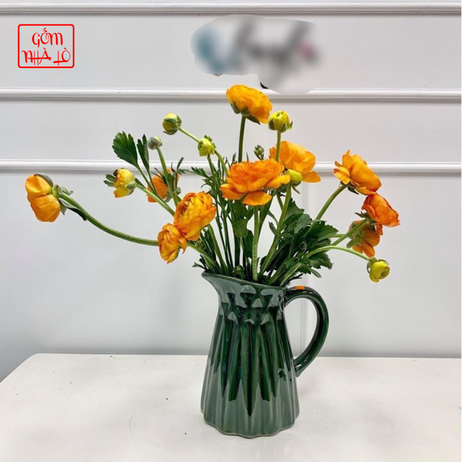 Bình Hoa Decor Dáng Bình Sữa Bình Hoa Gốm Sứ Bát Tràng Màu Xanh Lá Cây Cao 20cm Lọ Hoa Decor Gốm Nhà Lò