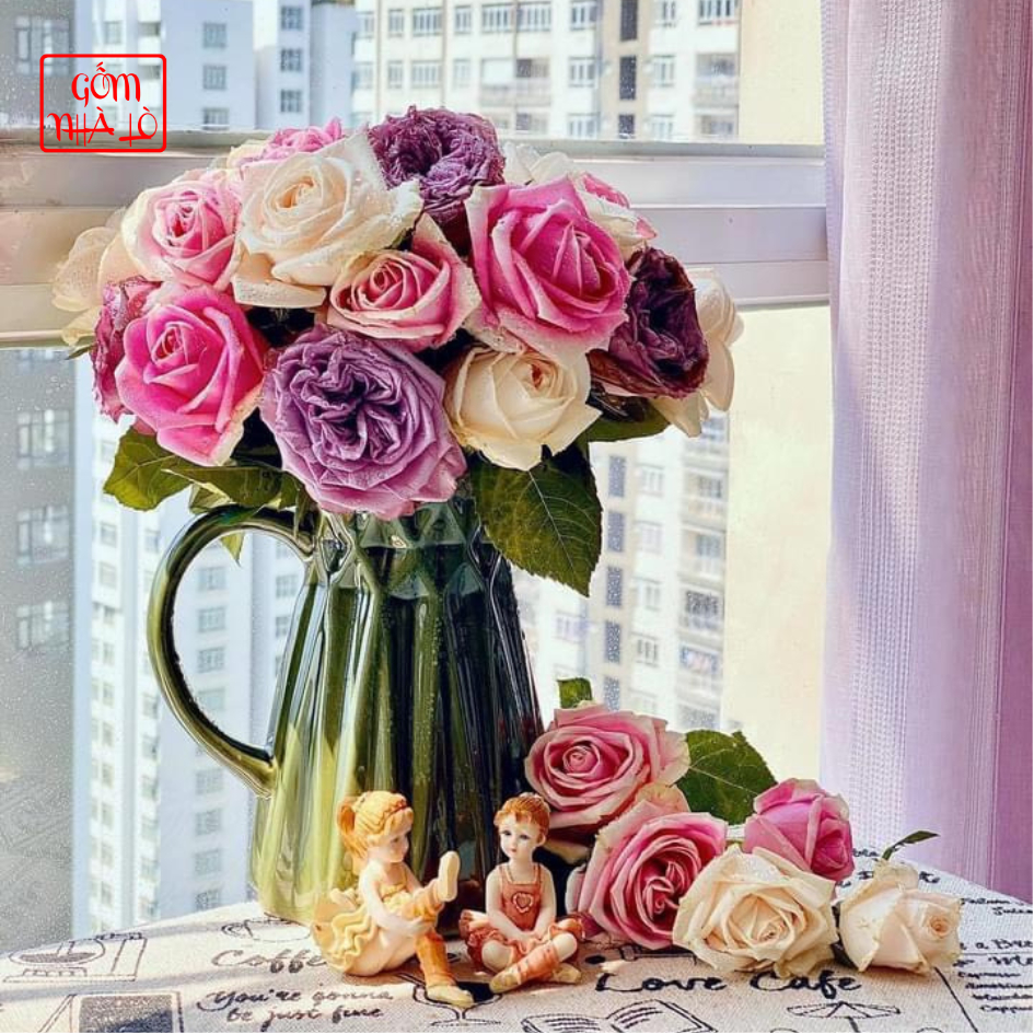 Bình Hoa Decor Dáng Bình Sữa Bình Hoa Gốm Sứ Bát Tràng Màu Xanh Lá Cây Cao 20cm Lọ Hoa Decor Gốm Nhà Lò