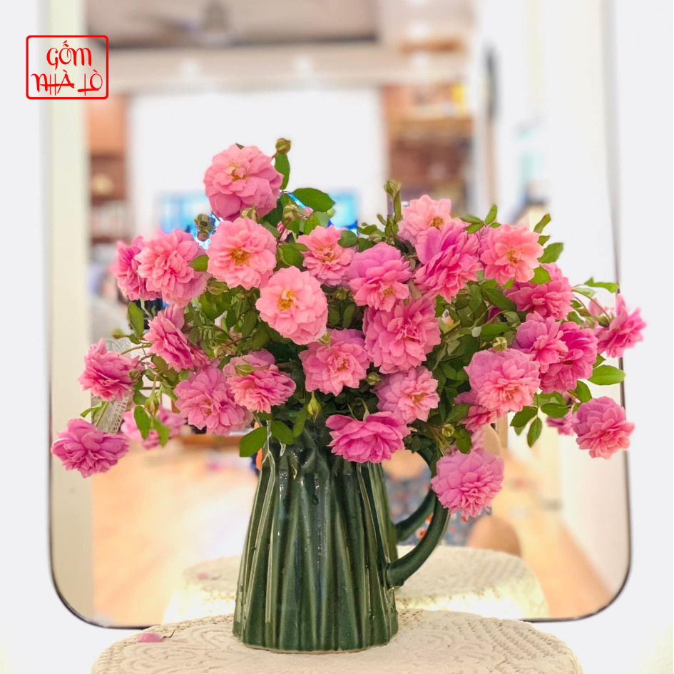 Bình Hoa Decor Dáng Bình Sữa Bình Hoa Gốm Sứ Bát Tràng Màu Xanh Lá Cây Cao 20cm Lọ Hoa Decor Gốm Nhà Lò