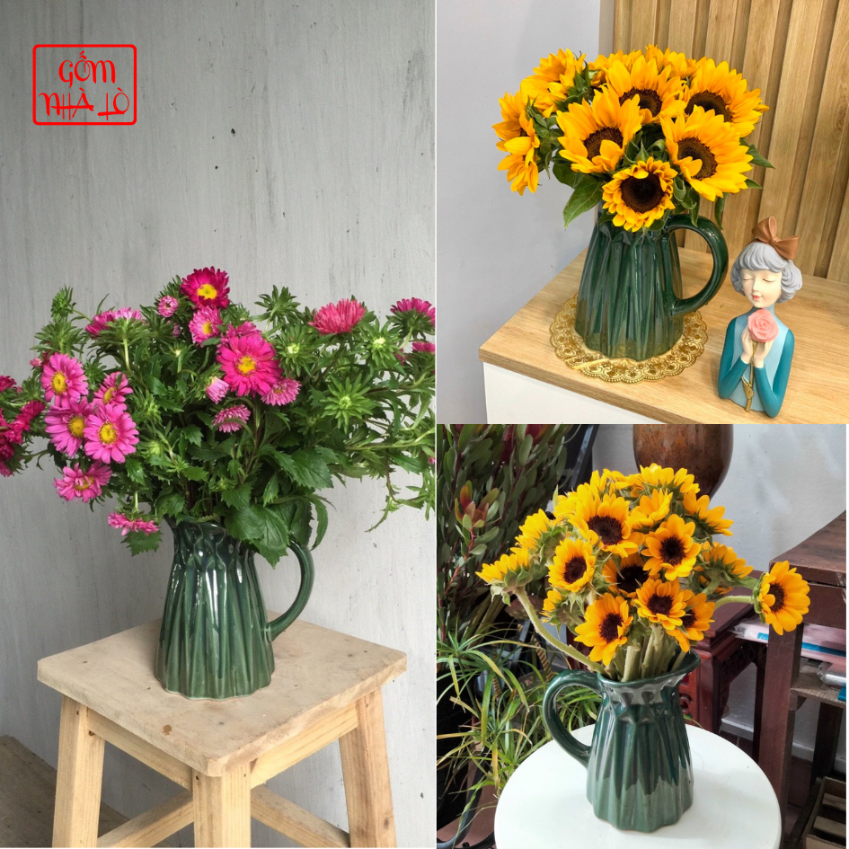 Bình Hoa Decor Dáng Bình Sữa Bình Hoa Gốm Sứ Bát Tràng Màu Xanh Lá Cây Cao 20cm Lọ Hoa Decor Gốm Nhà Lò