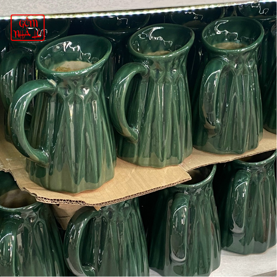 Bình Hoa Decor Dáng Bình Sữa Bình Hoa Gốm Sứ Bát Tràng Màu Xanh Lá Cây Cao 20cm Lọ Hoa Decor Gốm Nhà Lò