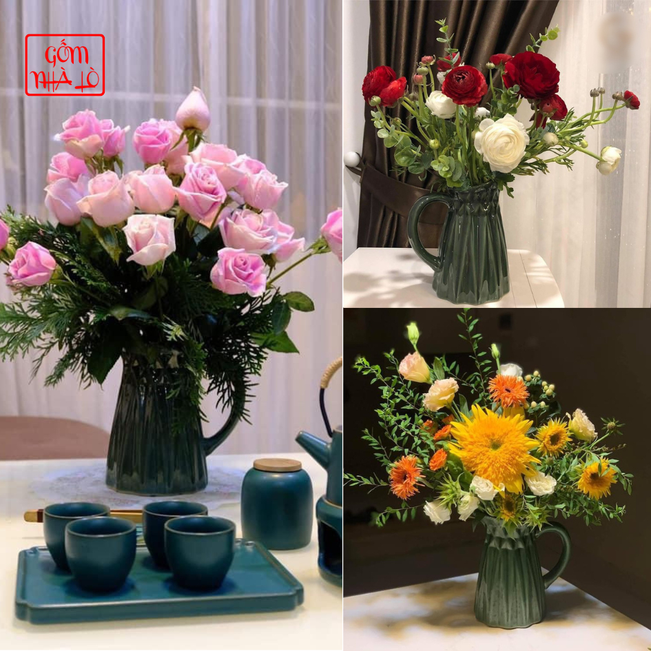 Bình Hoa Decor Dáng Bình Sữa Bình Hoa Gốm Sứ Bát Tràng Màu Xanh Lá Cây Cao 20cm Lọ Hoa Decor Gốm Nhà Lò