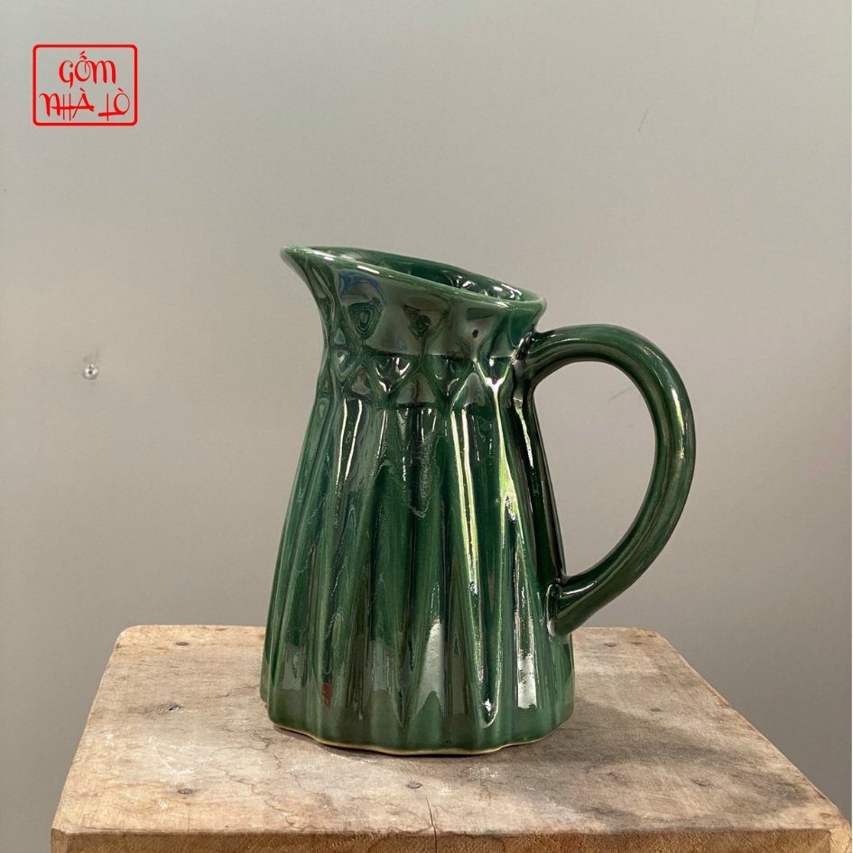 Bình Hoa Decor Dáng Bình Sữa Bình Hoa Gốm Sứ Bát Tràng Màu Xanh Lá Cây Cao 20cm Lọ Hoa Decor Gốm Nhà Lò