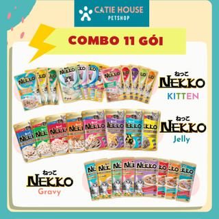 [Combo 11 bịch] Pate Nekko thạch Jelly, sốt Gravy, sốt kem Creamy, Mousse  cho mèo, mèo con 70g (Mix Vị)